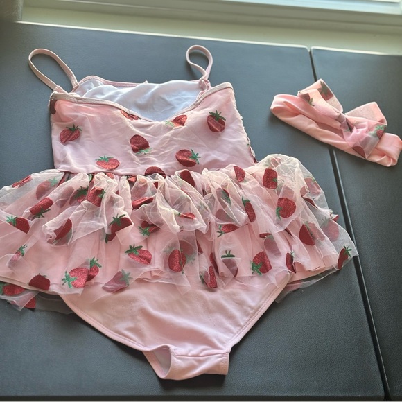 Lola + The Boys Pink Strawberry Print Swimsuit with Bow - Picture 5 of 5